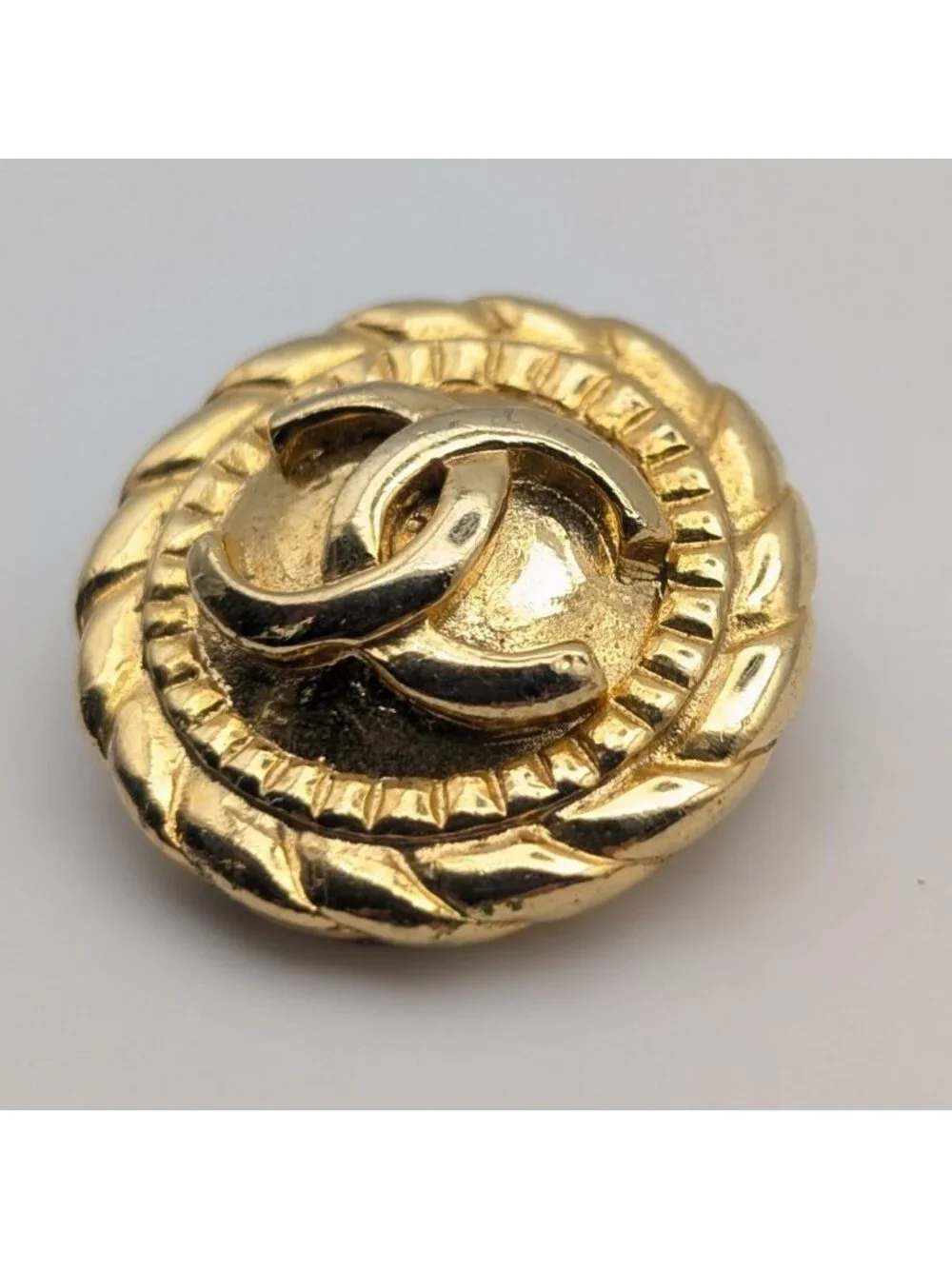 Chanel Earrings CC Logo Gold Twist Round First Era Vintage